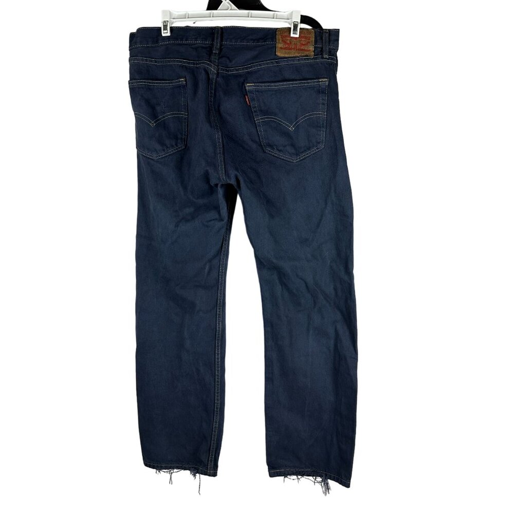 Levis 505 Mens Blue Jeans 38x30 Cotton Denim Frayed Hem Classic Fit - Picture 2 of 9
